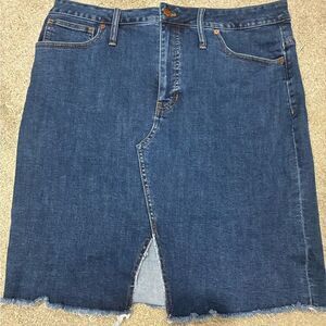 Madewell Denim Midi Skirt Raw Hem Front Slit Size 33